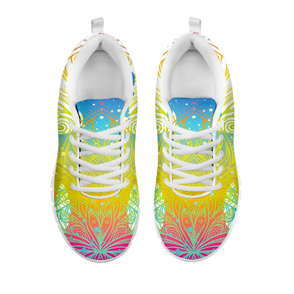 Colorful Buddha Lotus Print White Running Shoes