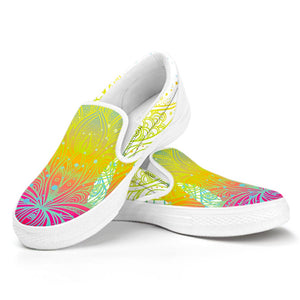 Colorful Buddha Lotus Print White Slip On Sneakers