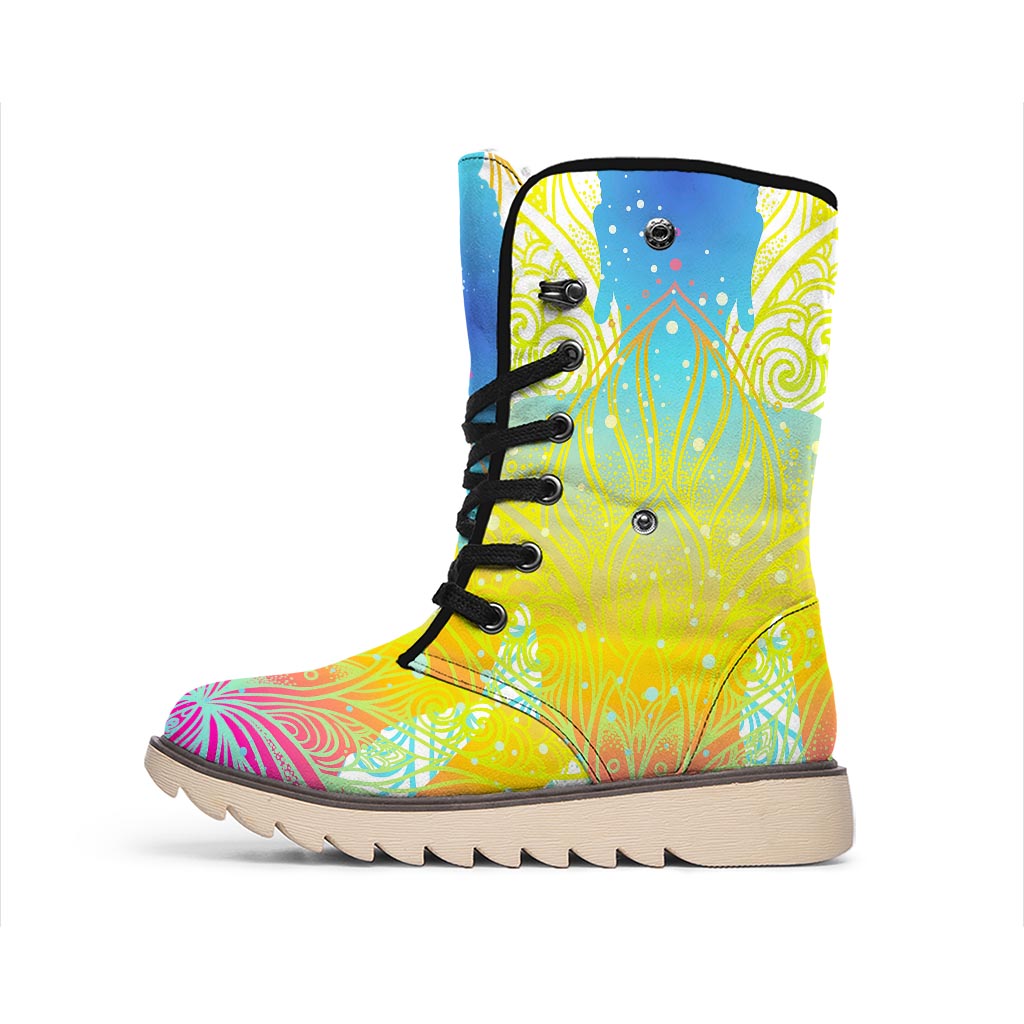 Colorful Buddha Lotus Print Winter Boots