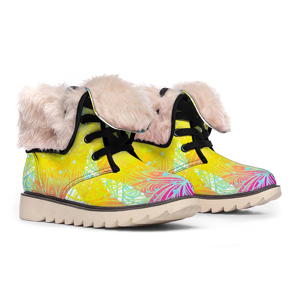 Colorful Buddha Lotus Print Winter Boots