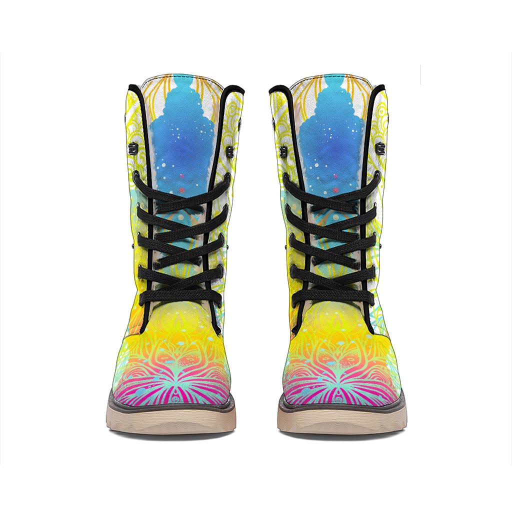 Colorful Buddha Lotus Print Winter Boots