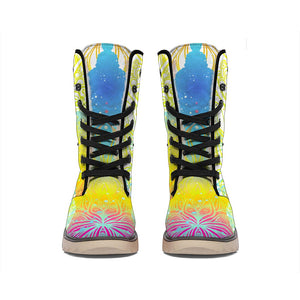 Colorful Buddha Lotus Print Winter Boots
