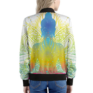 Colorful Buddha Lotus Print Women's Bomber Jacket