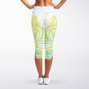 Colorful Buddha Lotus Print Women's Capri Leggings