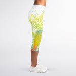 Colorful Buddha Lotus Print Women's Capri Leggings