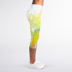 Colorful Buddha Lotus Print Women's Capri Leggings