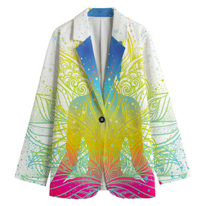 Colorful Buddha Lotus Print Women's Cotton Blazer