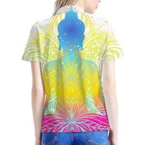 Colorful Buddha Lotus Print Women's Polo Shirt