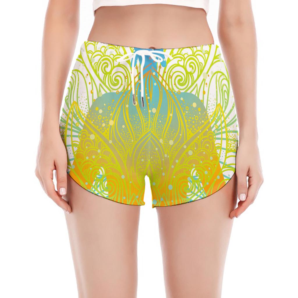 Colorful Buddha Lotus Print Women's Split Running Shorts