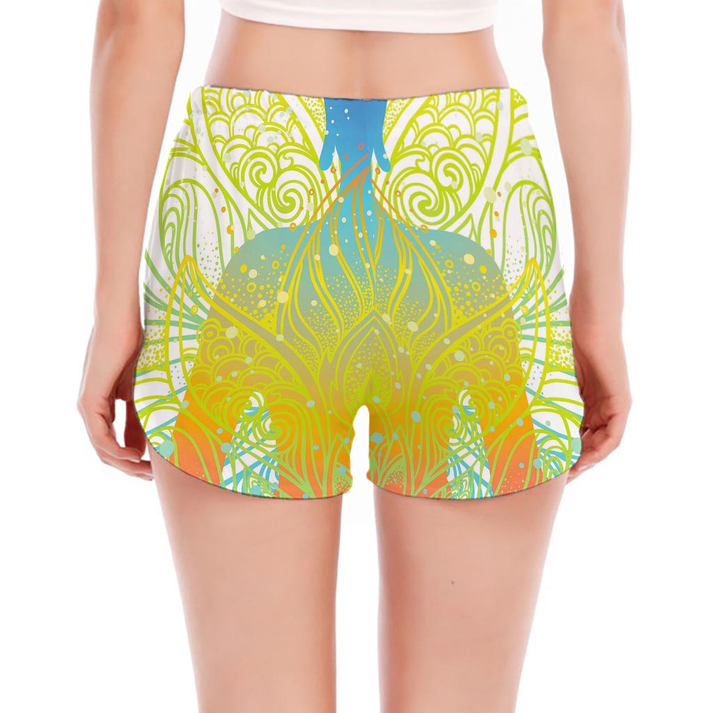 Colorful Buddha Lotus Print Women's Split Running Shorts