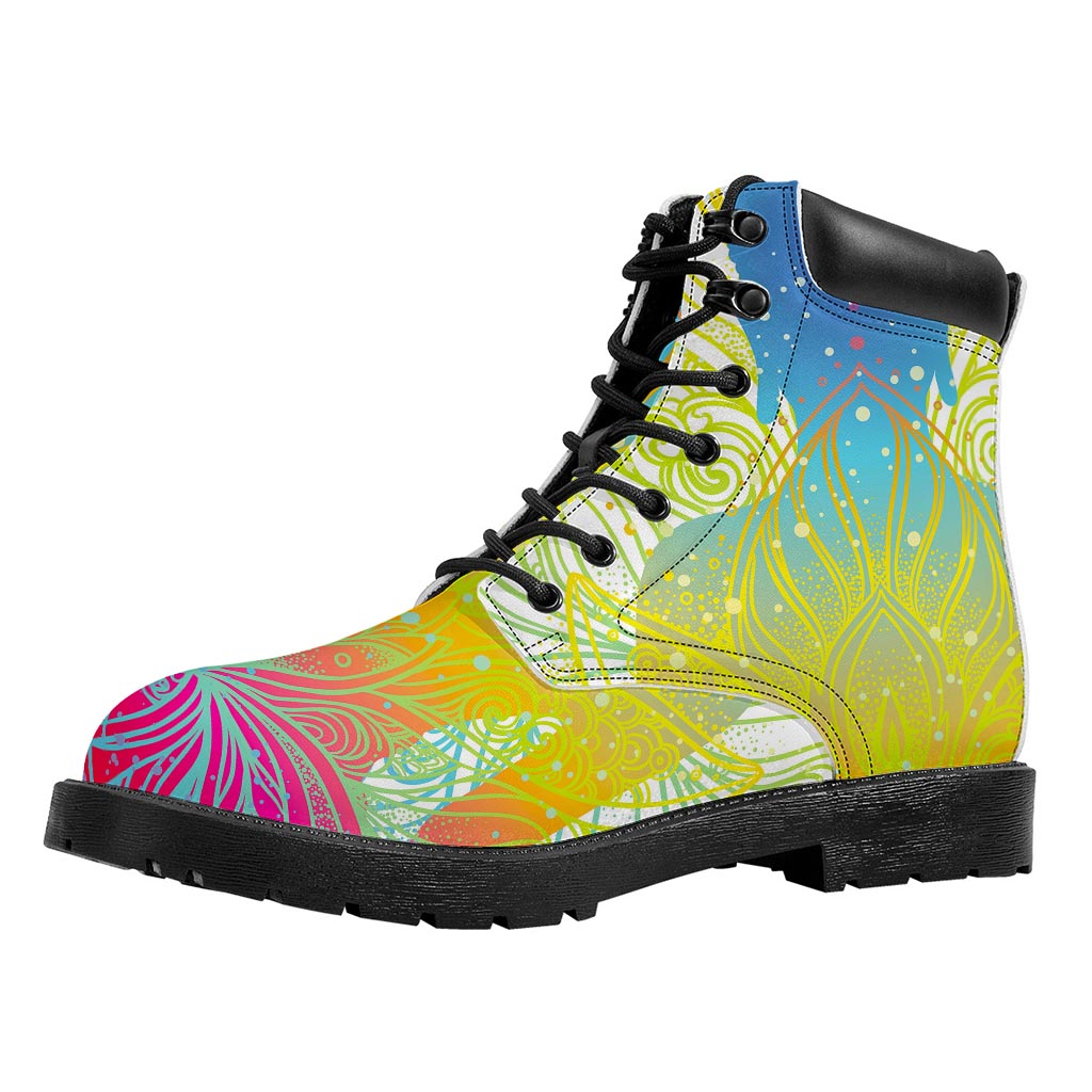 Colorful Buddha Lotus Print Work Boots