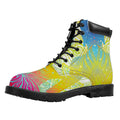 Colorful Buddha Lotus Print Padded Collar Lace Up Boots