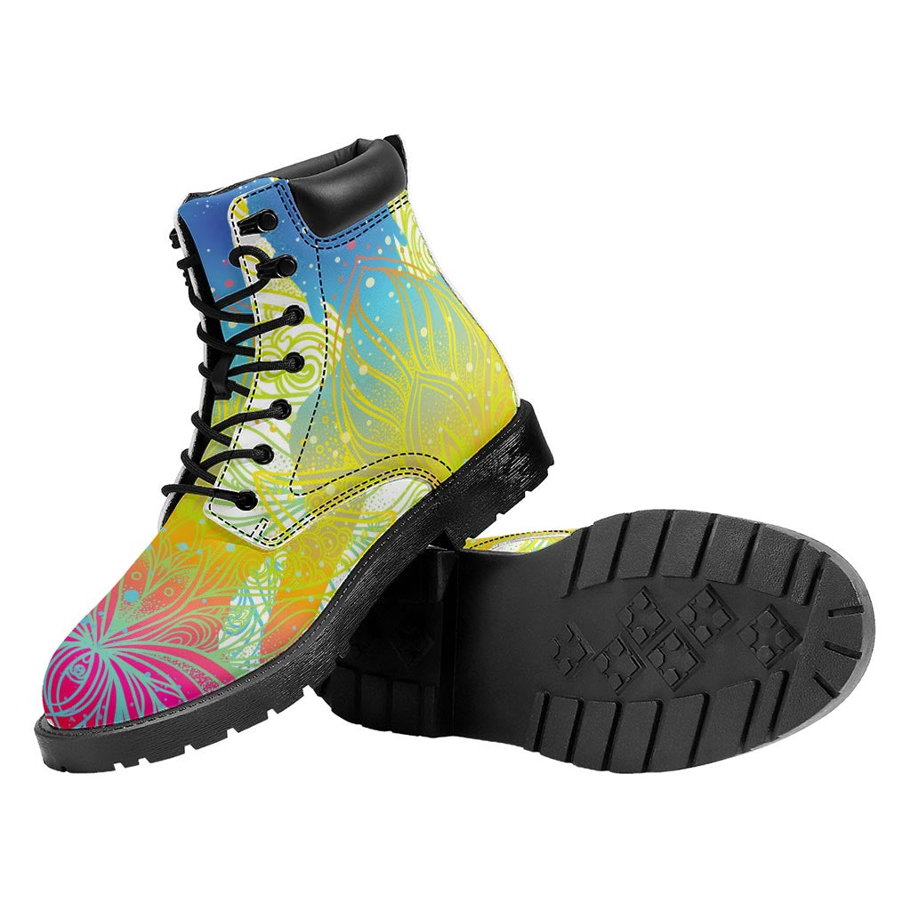 Colorful Buddha Lotus Print Work Boots