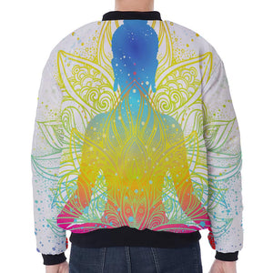 Colorful Buddha Lotus Print Zip Sleeve Bomber Jacket