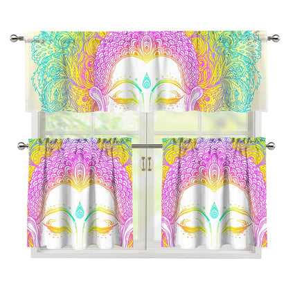Colorful Buddha Mandala Print 3 Piece Kitchen Curtains