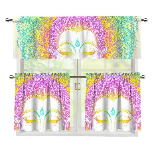 Colorful Buddha Mandala Print 3 Piece Kitchen Curtains