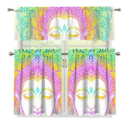 Colorful Buddha Mandala Print 3 Piece Kitchen Curtains