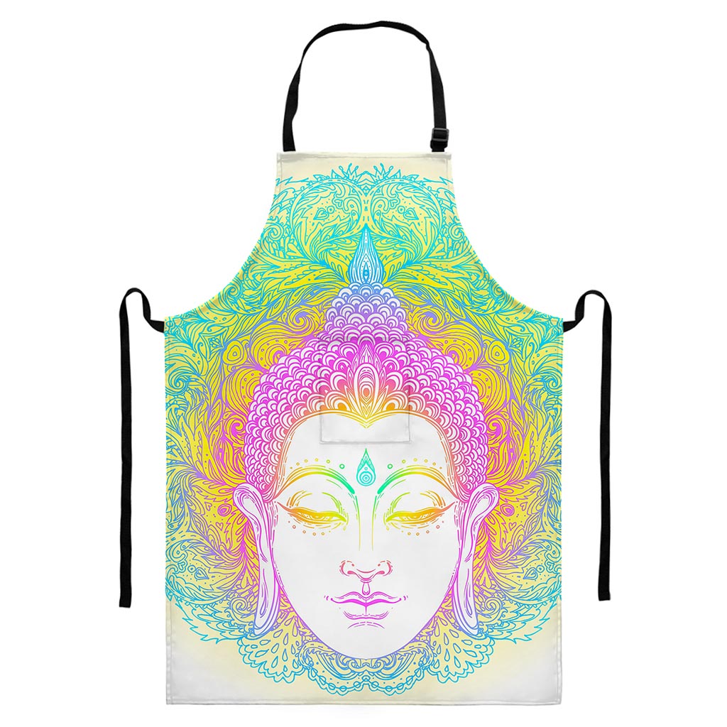 Colorful Buddha Mandala Print Bib Apron With Pocket