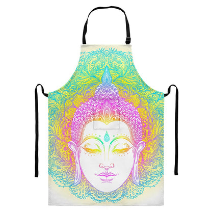 Colorful Buddha Mandala Print Bib Apron With Pocket