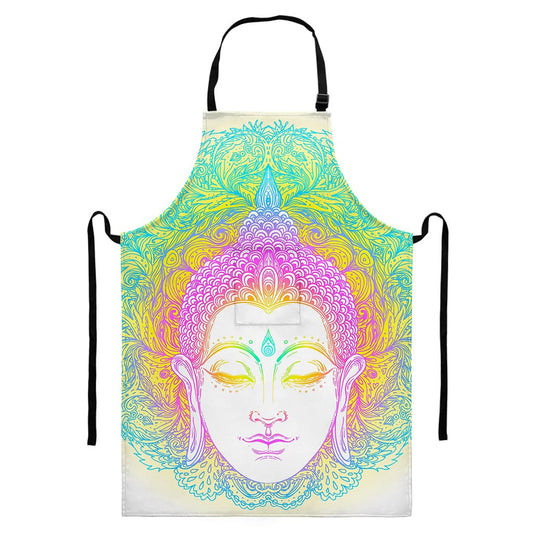 Colorful Buddha Mandala Print Bib Apron With Pocket