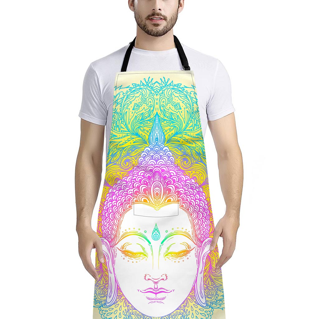 Colorful Buddha Mandala Print Bib Apron With Pocket