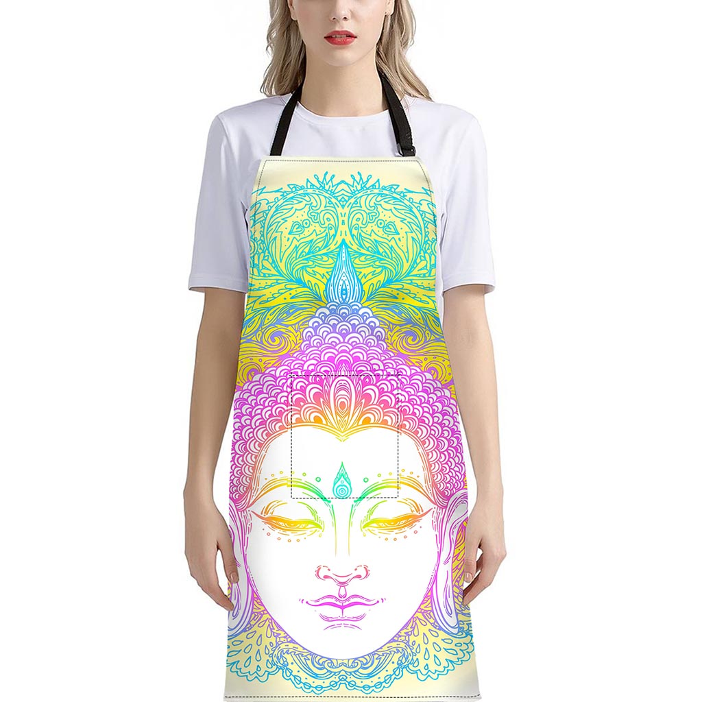 Colorful Buddha Mandala Print Bib Apron With Pocket