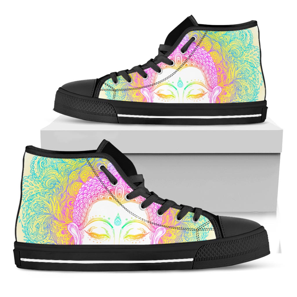 Colorful Buddha Mandala Print Black High Top Sneakers