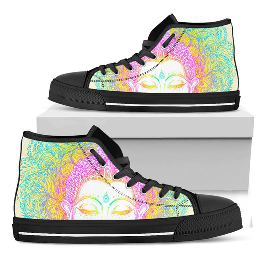 Colorful Buddha Mandala Print Black High Top Sneakers