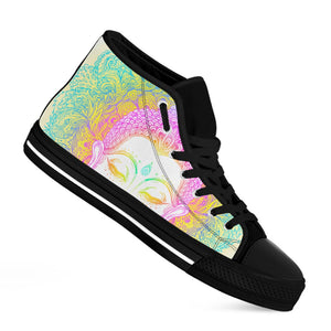 Colorful Buddha Mandala Print Black High Top Sneakers