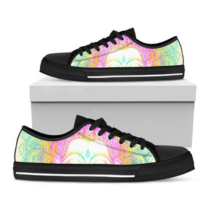 Colorful Buddha Mandala Print Black Low Top Sneakers