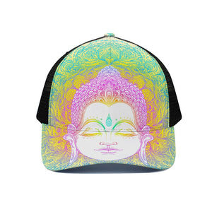 Colorful Buddha Mandala Print Black Mesh Trucker Cap