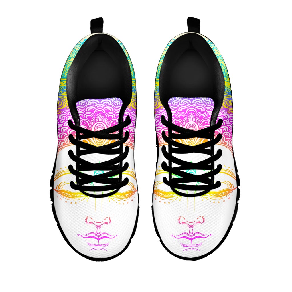 Colorful Buddha Mandala Print Black Running Shoes