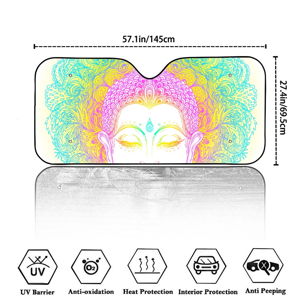 Colorful Buddha Mandala Print Car Windshield Sun Shade