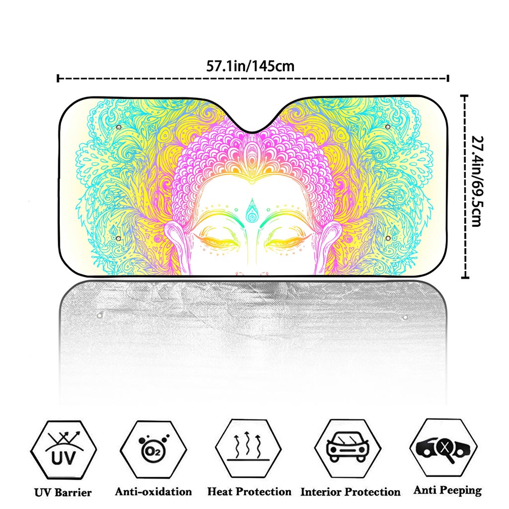 Colorful Buddha Mandala Print Car Windshield Sun Shade