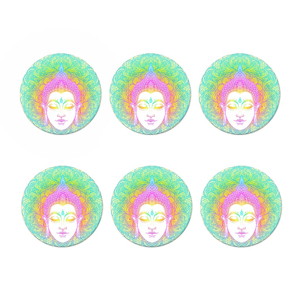 Colorful Buddha Mandala Print Coaster Set