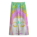 Colorful Buddha Mandala Print Cotton Front Slit Maxi Skirt