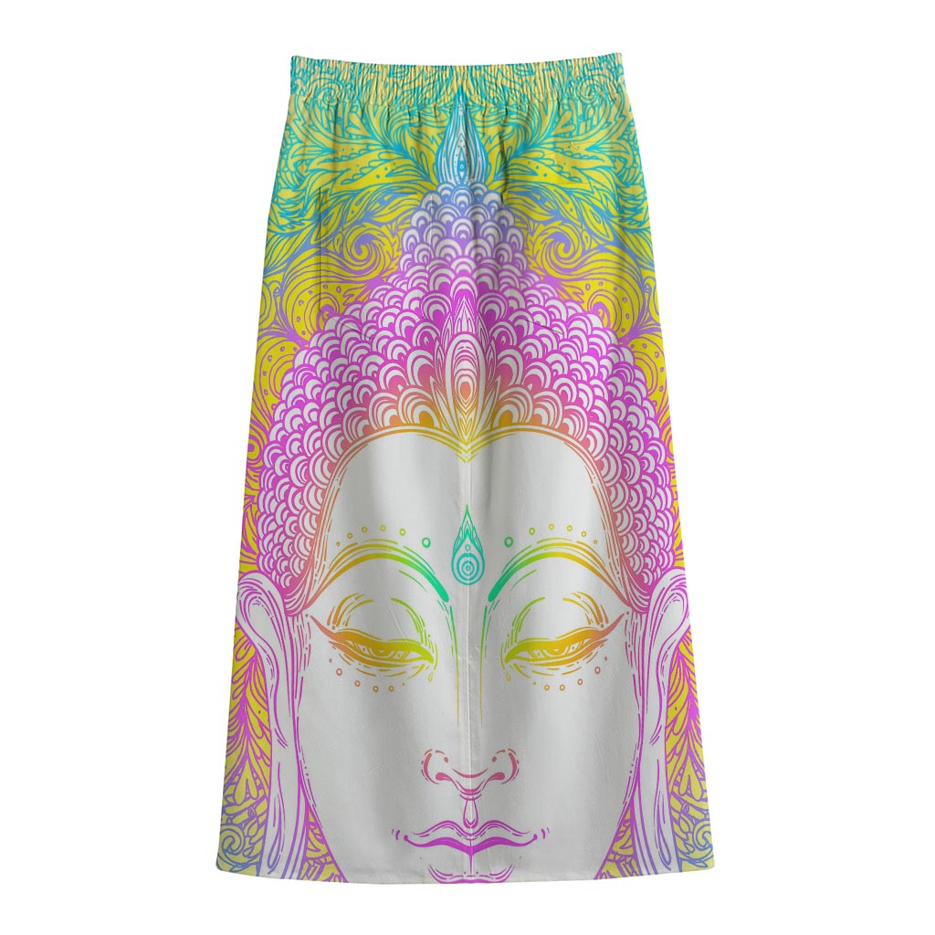 Colorful Buddha Mandala Print Cotton Front Slit Maxi Skirt