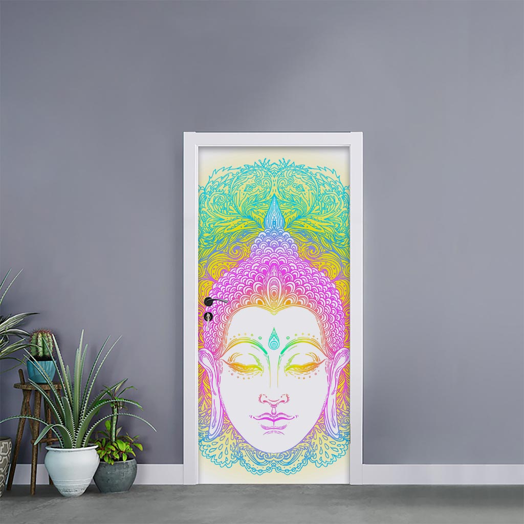 Colorful Buddha Mandala Print Door Sticker