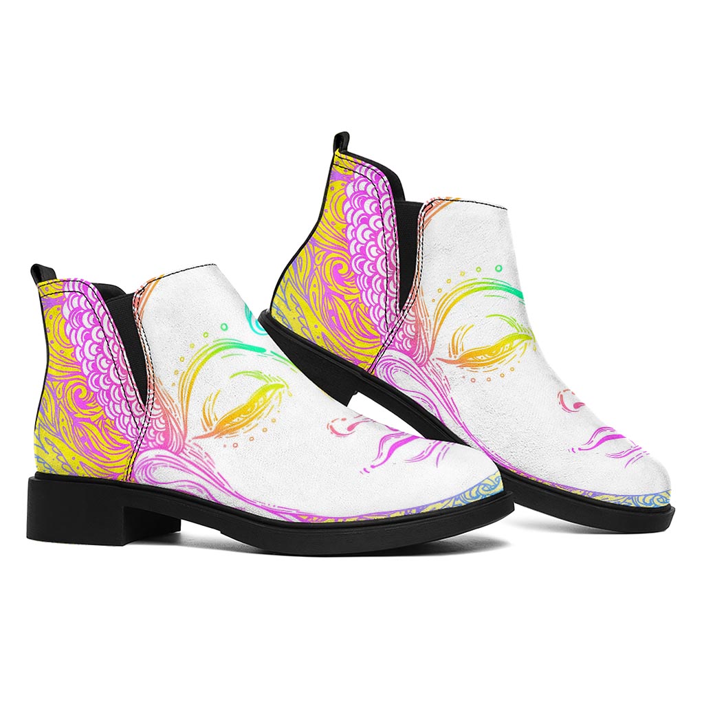 Colorful Buddha Mandala Print Flat Ankle Boots