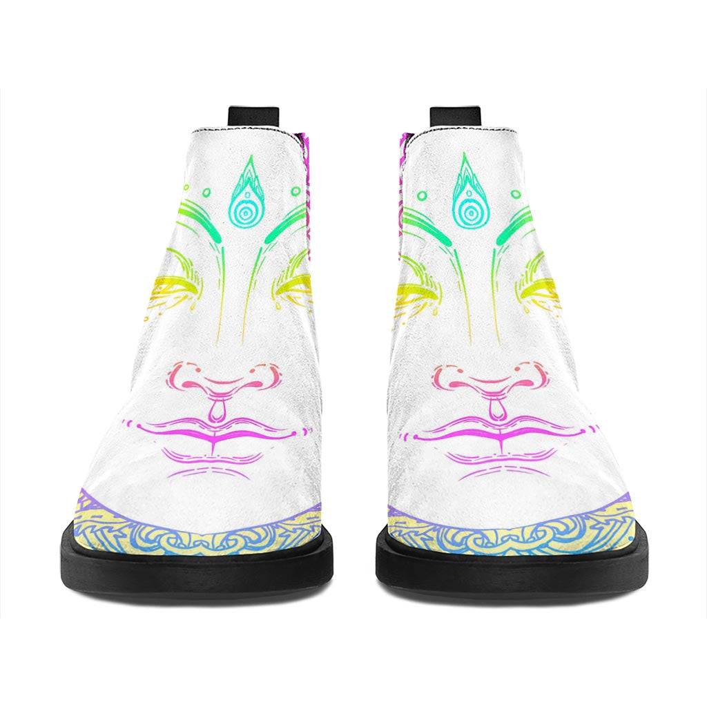 Colorful Buddha Mandala Print Flat Ankle Boots