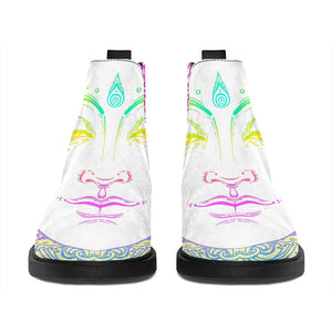 Colorful Buddha Mandala Print Flat Ankle Boots