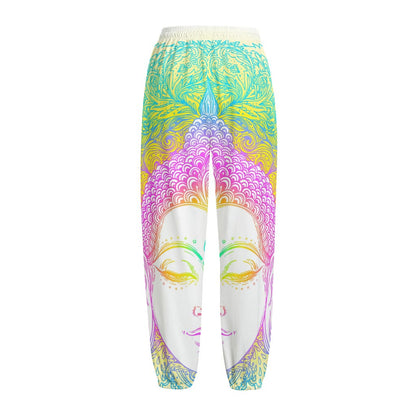 Colorful Buddha Mandala Print Fleece Lined Knit Pants