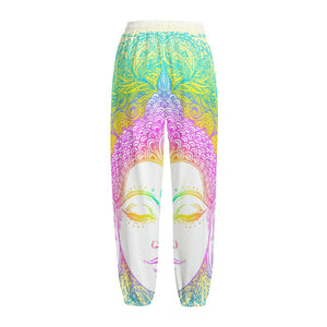 Colorful Buddha Mandala Print Fleece Lined Knit Pants