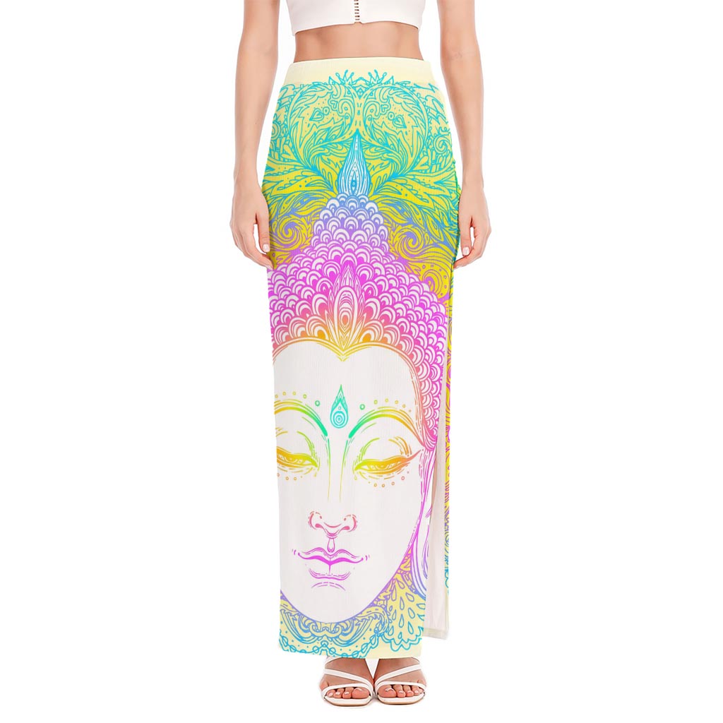 Colorful Buddha Mandala Print High Slit Maxi Skirt