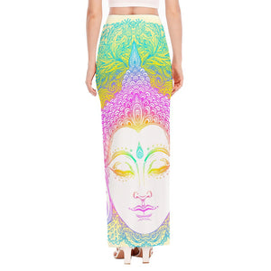 Colorful Buddha Mandala Print High Slit Maxi Skirt