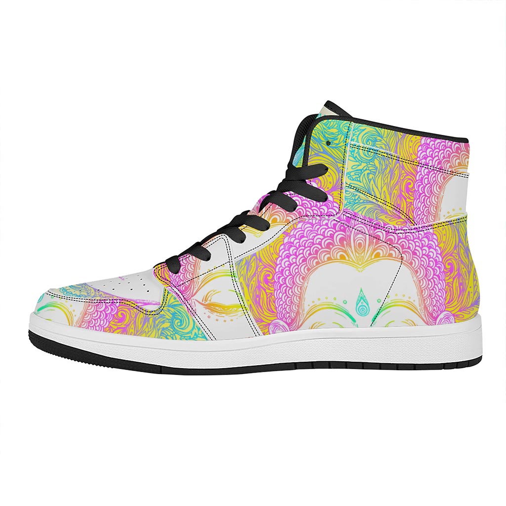 Colorful Buddha Mandala Print High Top Leather Sneakers