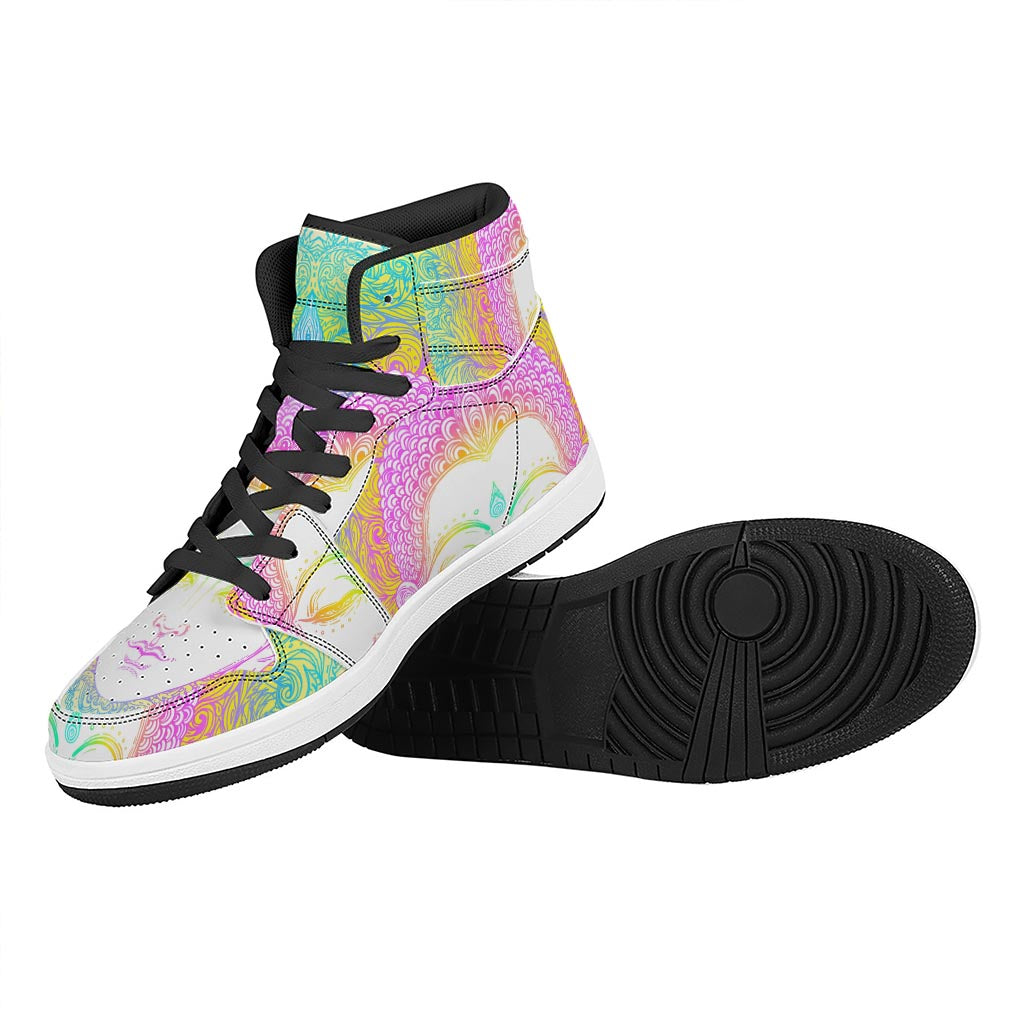 Colorful Buddha Mandala Print High Top Leather Sneakers