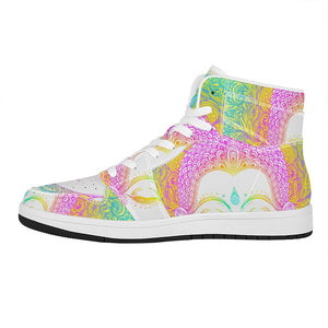 Colorful Buddha Mandala Print High Top Leather Sneakers