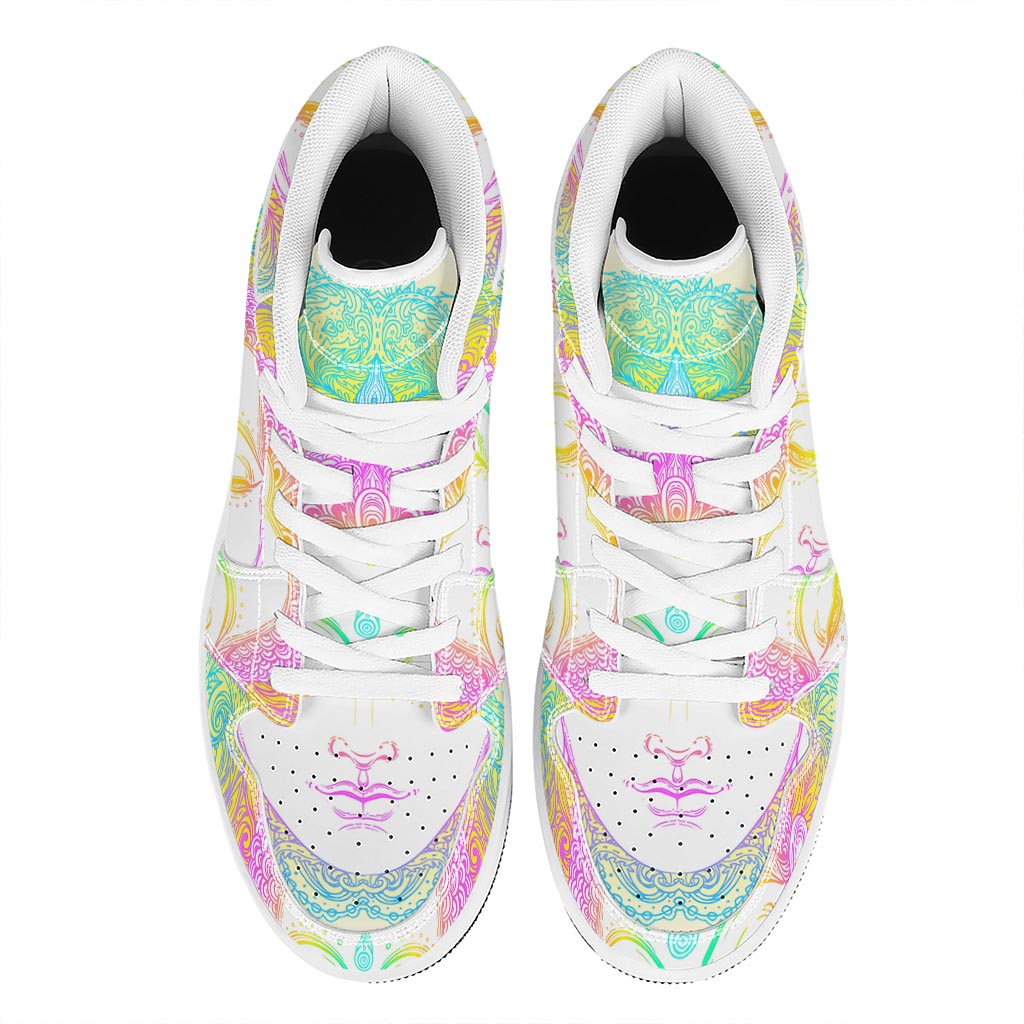 Colorful Buddha Mandala Print High Top Leather Sneakers