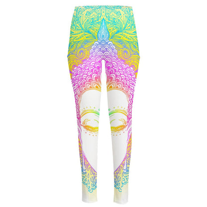 Colorful Buddha Mandala Print High-Waisted Pocket Leggings